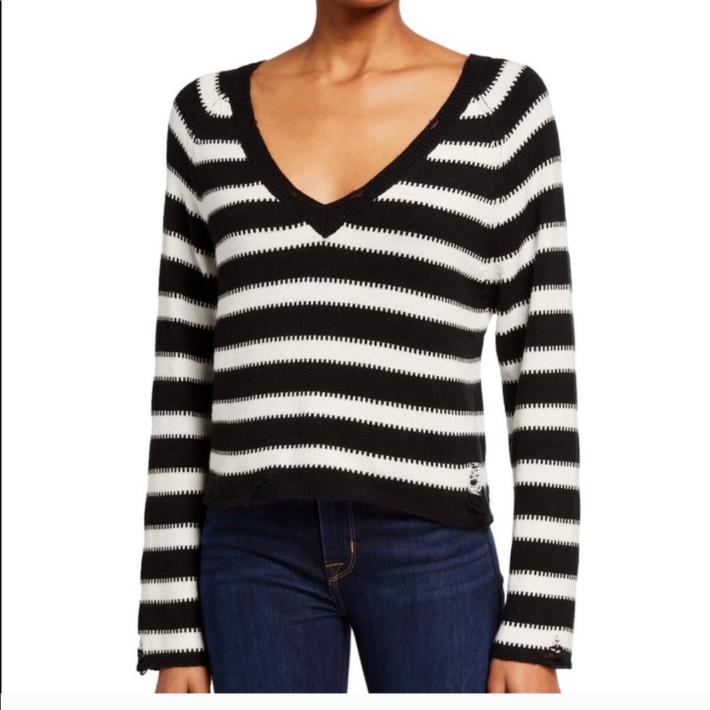 WILDFOX distressed black/white striped sweater M